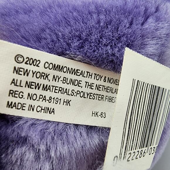 Vintage Commonwealth Purple Bear Plush 10" Satin Bow Heart Nose & Feet 2002 - Picture 11 of 11